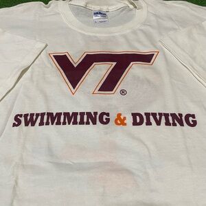 Vintage 00s Virginia Tech Swimming Diving Hokie Bird Tee XL White Y2K Deadstock